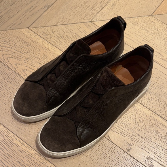 Zegna Men's Triple Stitch Leather Sneakers, Brown Size 11 - Picture 1 of 7